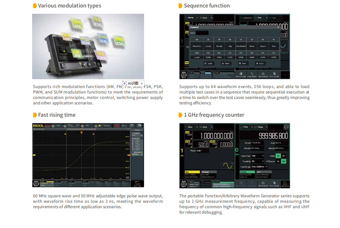 Function Arbitrary Waveform Generator - DG902 Pro 70MHz 1.25GSa/s 16ビットポータブル関数任意波形発生器 16Mpts標準