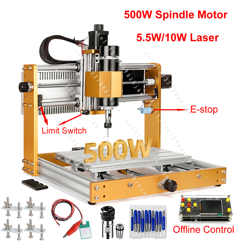 Mini Laser Engraver Cnc Router - オフライン式アルミニウム製ミニCNCルーター3018、レーザー彫刻機3018 Plus2.0、500Wスピンドル、5.5W/10Wレーザー、GRBL対応、PCB加工機。