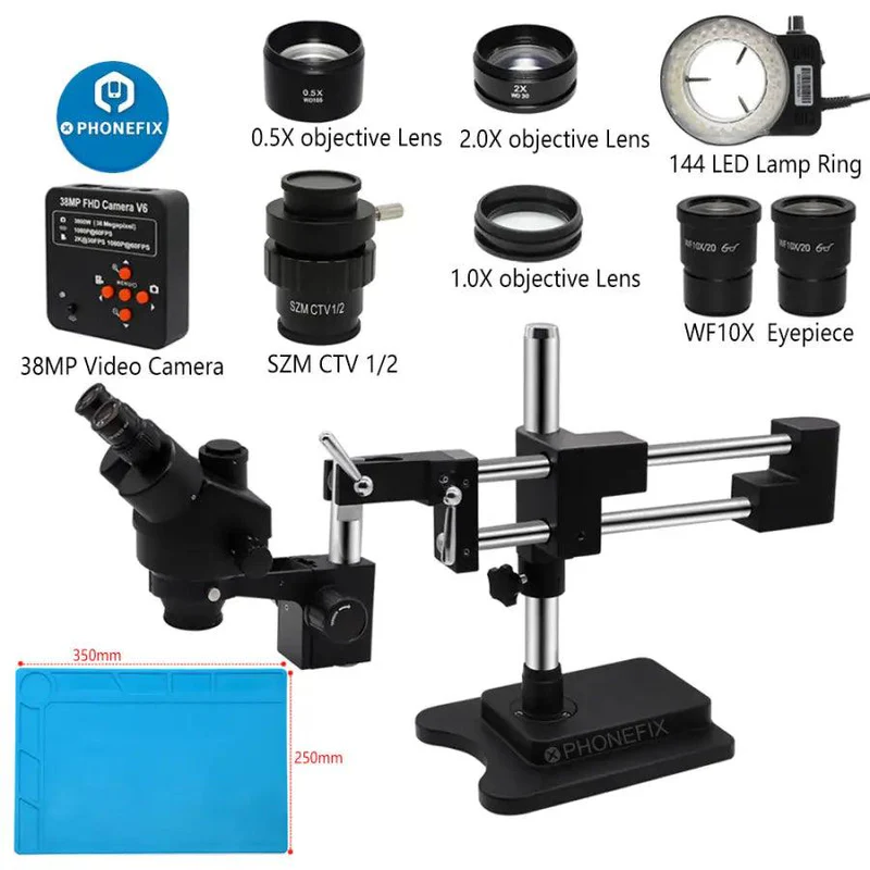 3.5X-90X ブラックダブルアーム実体顕微鏡サイマル焦点 - Stereo Trinocular Microscope Pcb のレビューと価格