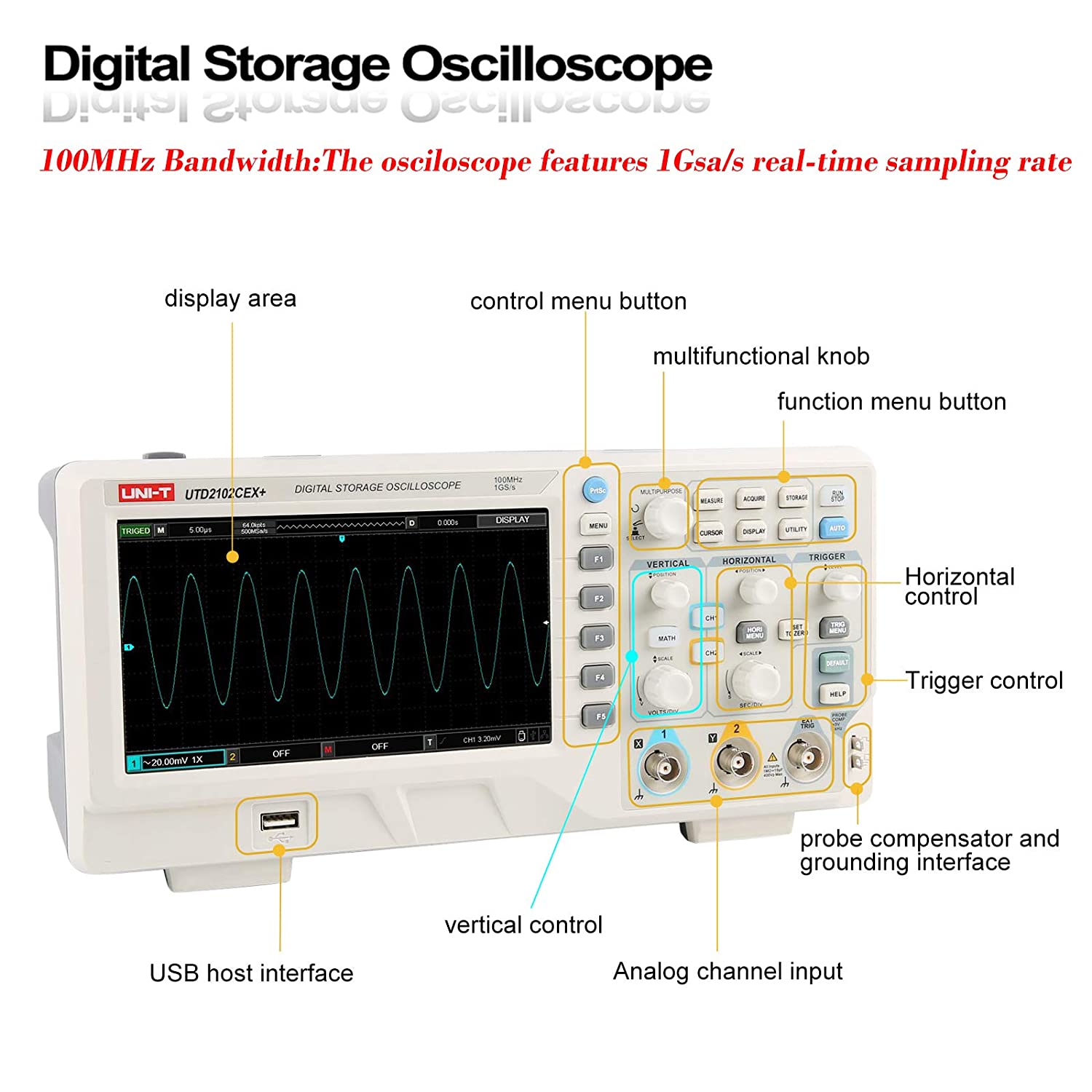 UTD2102CEX+ 高精度100MHzデジタルストレージ - Digital Storage Oscilloscope 100Mhz のレビューと価格